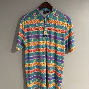 Bad Birdie 90’s Solo Cup Vibrant Striped Polo Shirt